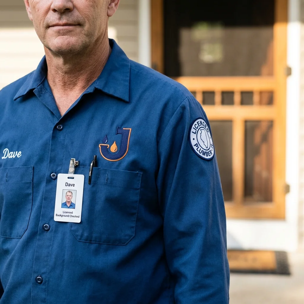 Licensed plumber showing ID badge in Sanford, NC