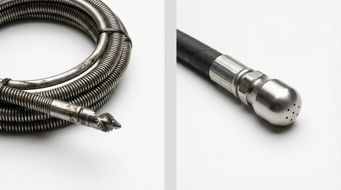 Drain snake cable and hydro jetting nozzle used for drain cleaning in Sanford, NC