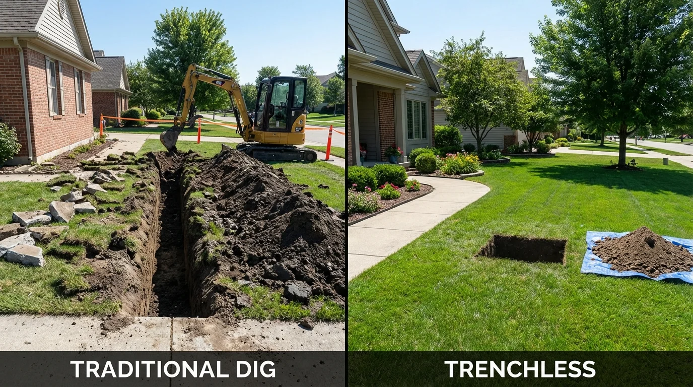 Trenchless sewer repair with minimal yard damage versus traditional excavation in Sanford, NC
